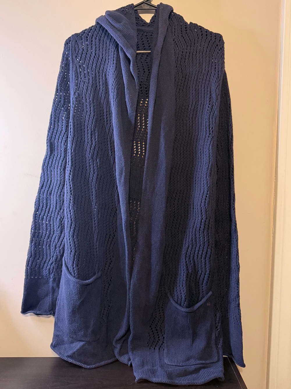 Eddie Bauer Navy Open-Weave Hooded Cardigan